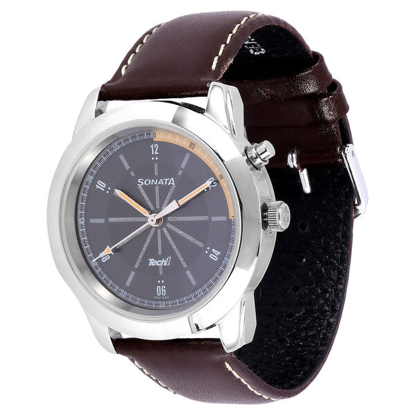 Sonata Quartz Analog Black Dial Leather Strap Watch for Men - image number 1