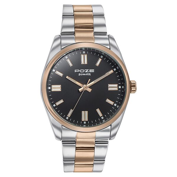 Sonata Poze Quartz Analog Black Dial Metal Strap Watch for Men - image number 1