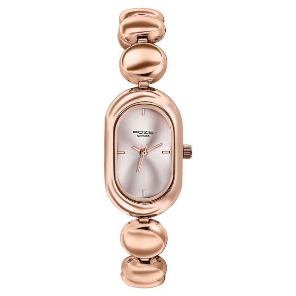 Poze By Sonata Quartz Analog Pink Dial Rose Gold Metal Strap Watch For Women - image number 1