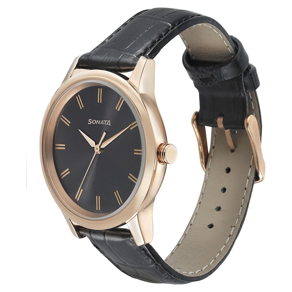 Sonata Quartz Analog Grey Dial Leather Strap Watch for Men