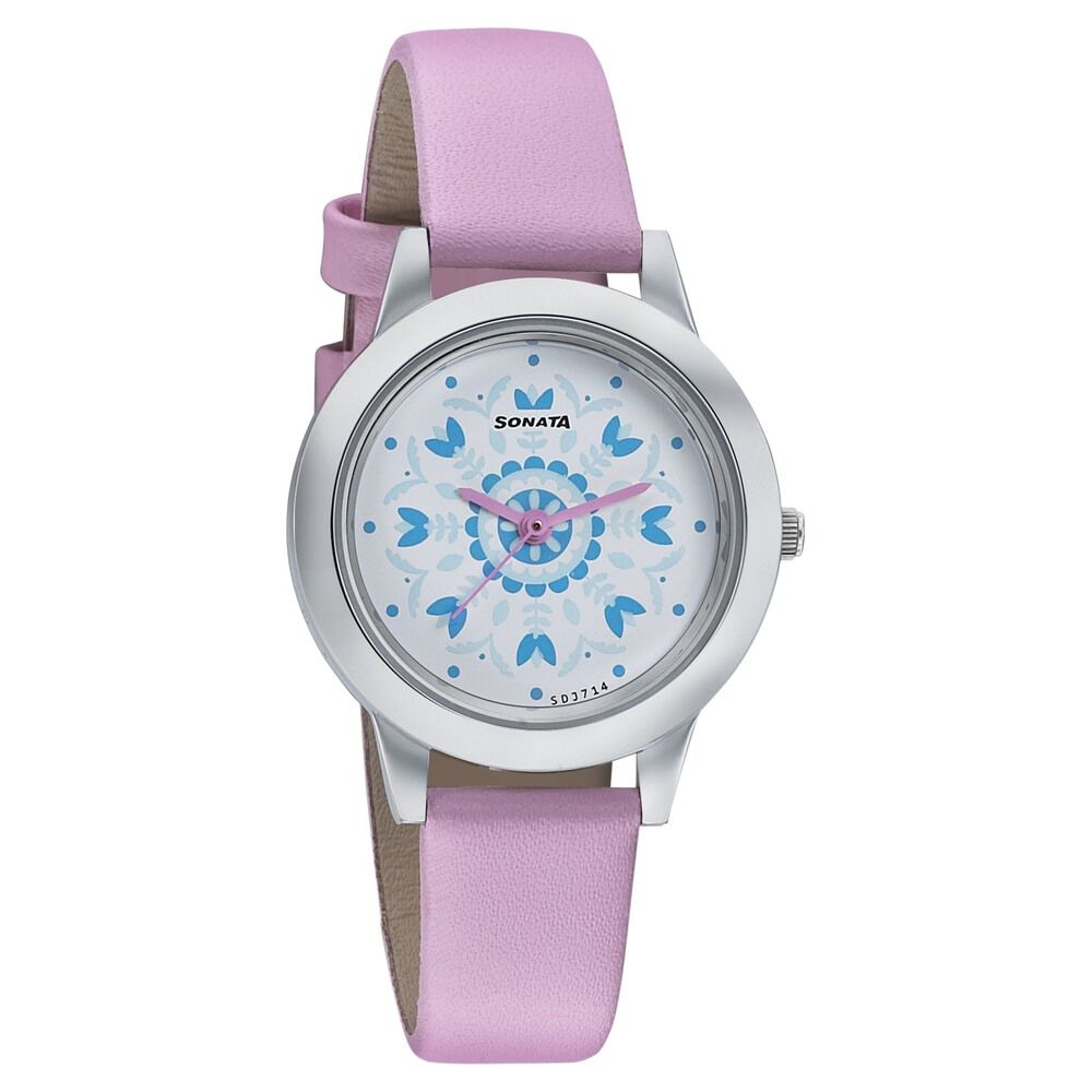 Buy Online Sonata Floral Folkart Off White Dial Women Watch With Leather Strap nn87019sl10w Sonata