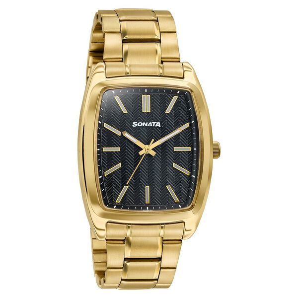 Sonata Ascent Gold & Black Tonneau Watch for Men - image number 1