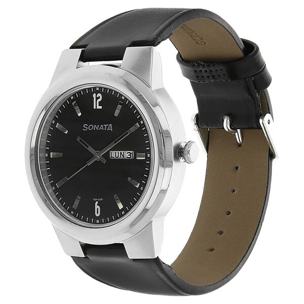 Sonata Quartz Analog Black Dial Leather Strap Watch for Men - image number 1