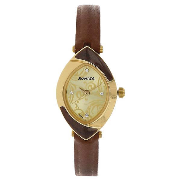 Sonata Quartz Analog Champagne Dial Leather Strap Watch for Women - image number 0