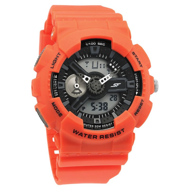 SF Dreamer Series Quartz Digital Analog Digital Black Dial Orange Plastic  Strap Watch For Men