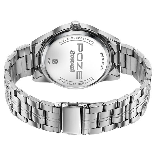 Poze By Sonata Quartz Analog Beige Dial Silver Metal Strap Watch For Men - image number 6
