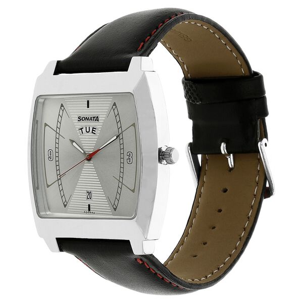 Sonata Quartz Analog with Day and Date Silver Dial Leather Strap Watch for Men - image number 1