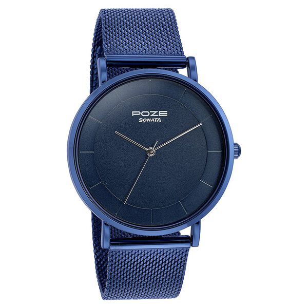 Sonata Poze Quartz Analog Blue Dial Mesh Strap Watch for Men - image number 2