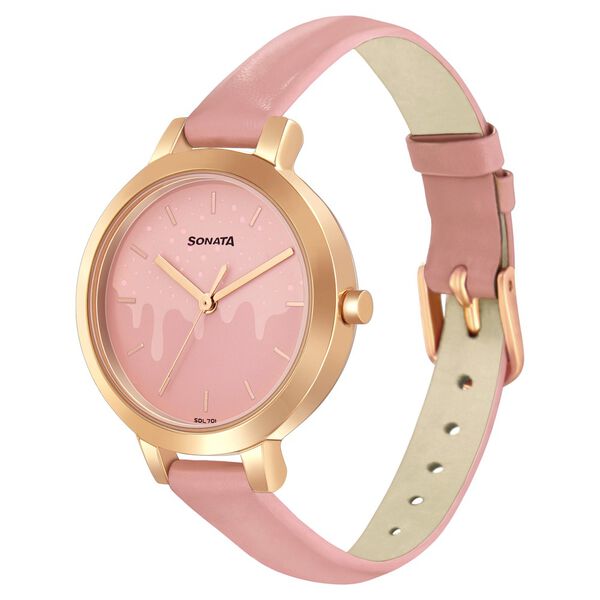 Sonata Play Pink Dial Women Watch With Leather Strap - image number 1