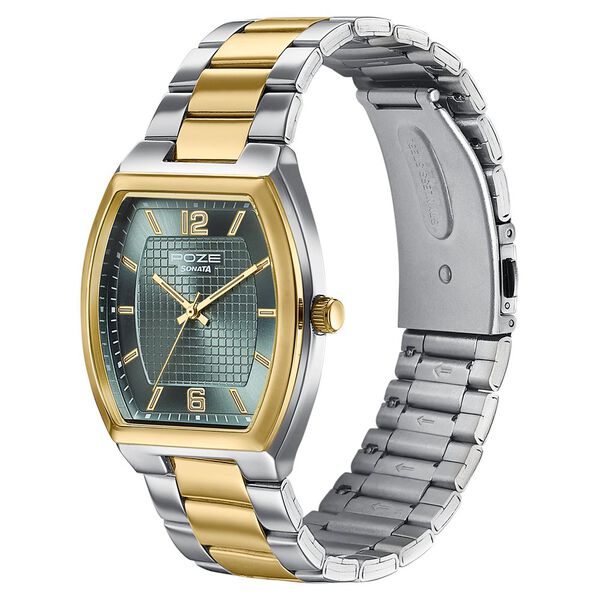 Poze By Sonata Quartz Analog Green Dial Two Toned Metal Strap Watch For Men - image number 4