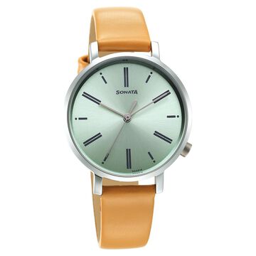 Sonata Essentials Green Dial Leather Strap Watch for Women