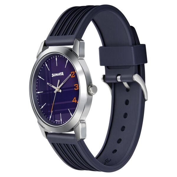 Sonata Smart Plaid Quartz Analog Blue Dial TPU Strap Watch for Men - image number 1
