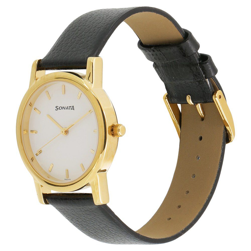 Sonata Quartz Analog White Dial Leather Strap Watch for Men