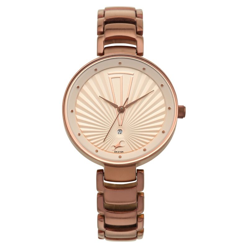 Fastrack Ruffles Quartz Analog with Date Beige Dial Stainless 