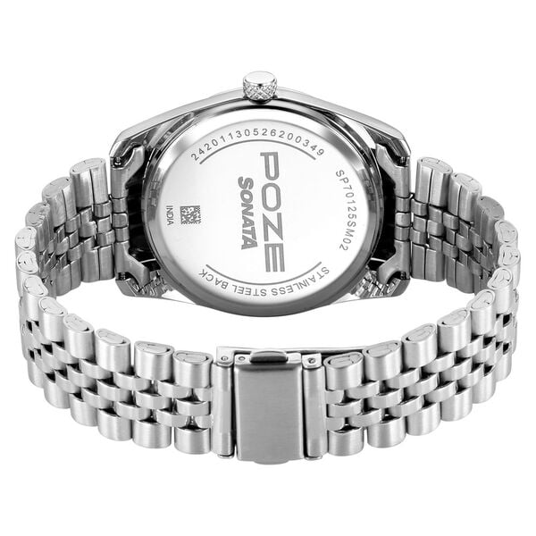 Poze By Sonata Quartz Analog Green Dial Silver Metal Strap Watch For Men - image number 6