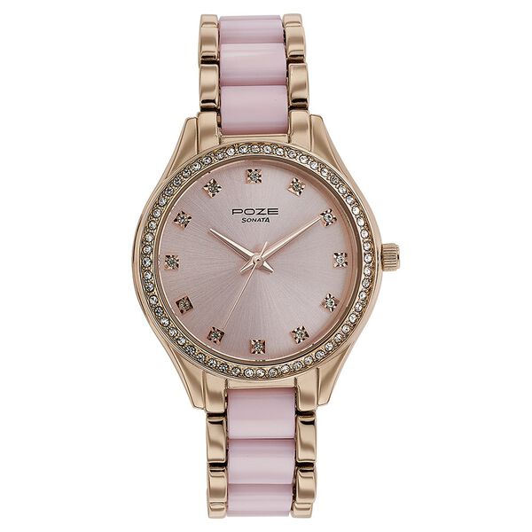 Sonata Poze Quartz Analog Pink Dial Metal & Plastic Strap Watch for Women - image number 1