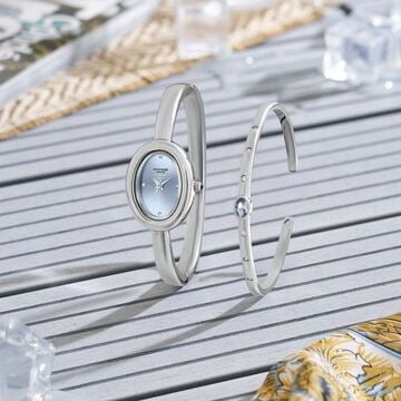 Poze Poze Quartz Analog Blue Dial Silver Metal Strap Watch For Women