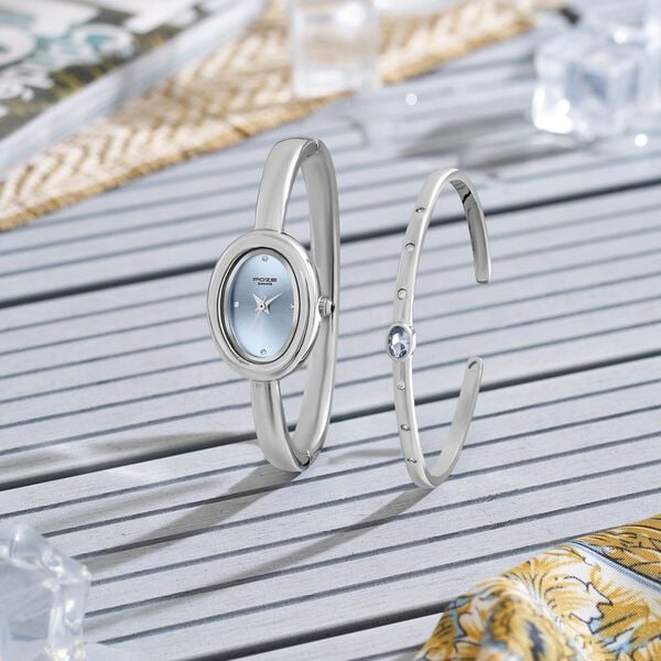 Poze Poze Quartz Analog Blue Dial Silver Metal Strap Watch For Women - image number 0
