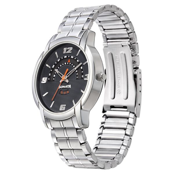 Sonata RPM Quartz Analog with Day and Date Black Dial Metal Strap Watch for Men - image number 2