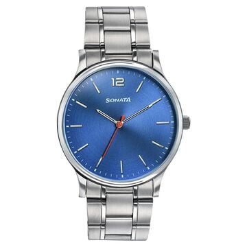 Sonata Aspire Quartz Analog Blue Dial Silver Stainless Steel Strap Watch For Men