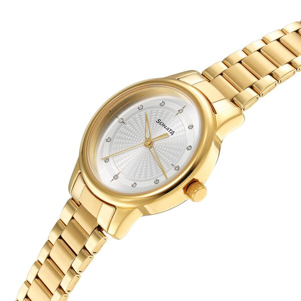 Sonata Classic Gold Silver Dial Metal Strap Watch for Women - image number 2