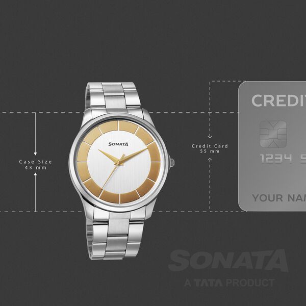 Sonata Traditional Essentials Quartz Analog Multicoloured Dial Silver Metal Strap Watch For Men - image number 3