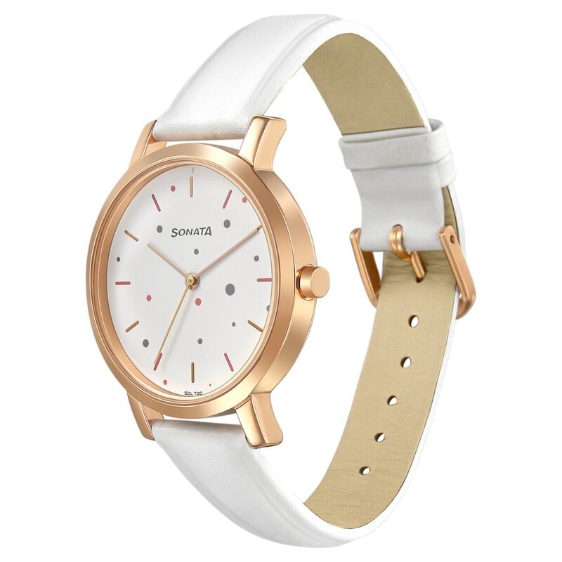 Sonata Play White Dial Women Watch With Leather Strap - image number 1