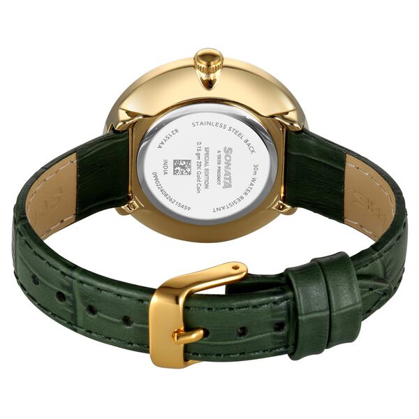 Sonata Gold White Dial Leather Strap Watch for Women with 22K Tanishq Gold Coin - image number 6
