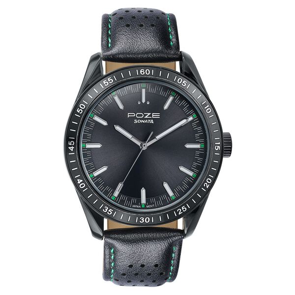 Sonata Poze Quartz Analog Black Dial Black Colour Leather Strap Watch For Men - image number 2