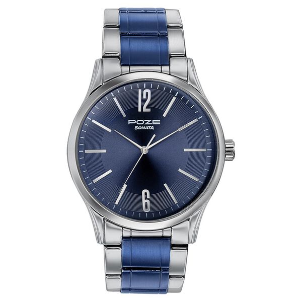 Sonata Poze Quartz Analog Blue Dial Metal Strap Watch for Men - image number 1