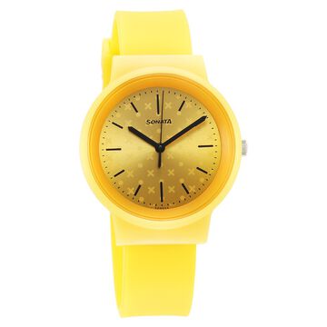 Sonata Splash Quartz Analog Yellow Dial Plastic Strap Watch for Women