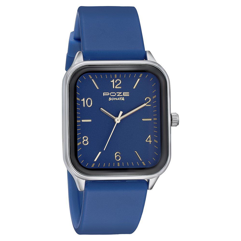 Buy Online Sonata Poze Quartz Analog Blue Dial Silicone Strap Watch for Men sp70031sp02w Sonata