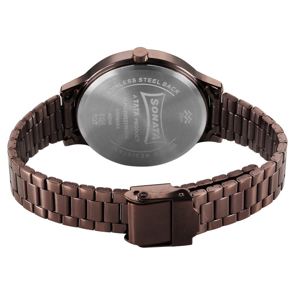 Buy Online Sonata Blush Quartz Analog Brown dial Stainless Steel Strap Watch for Women 87050qm01 Sonata
