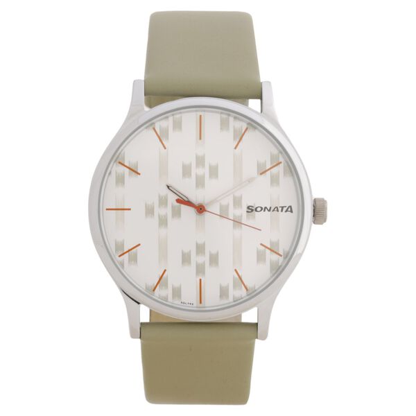 Sonata Knot White Dial Leather Strap Watch for Men - image number 1