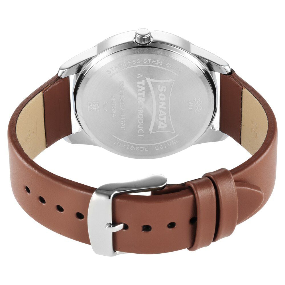 Sonata Force Quartz Analog with Day and Date Black Dial Leather