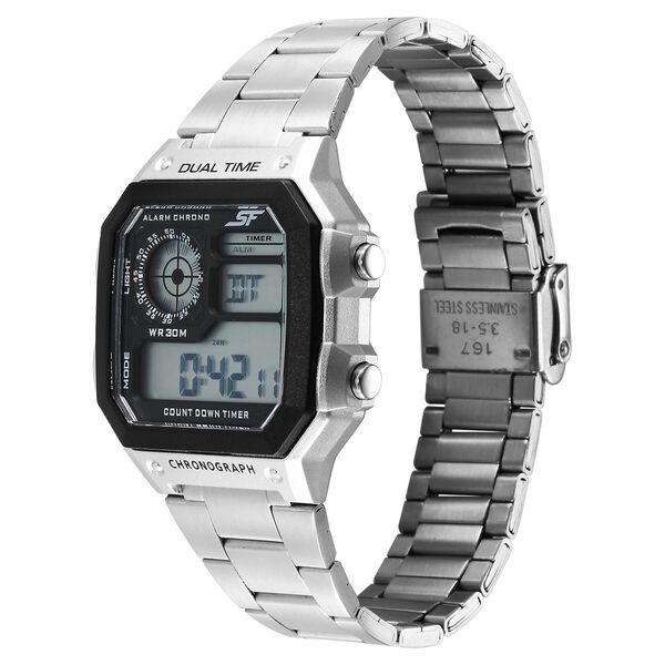 SF Digital Dial Silver Stainless Steel Strap Watch For Unisex - image number 1