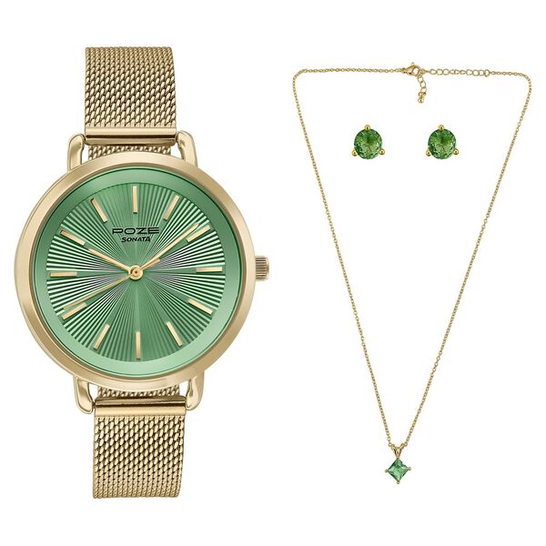 Sonata Poze Quartz Analog Green Dial Metal Strap Watch For Women - image number 1