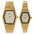 Sonata Quartz Analog Golden Dial Stainless Steel Strap Watch for Couple