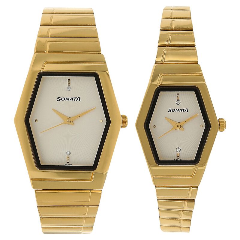 Sonata Quartz Analog White Dial Stainless Steel Strap Watch for Couple - image number 0