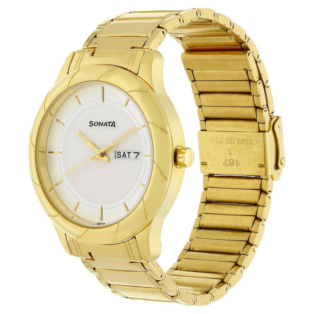 Buy Online Sonata Quartz Analog White Dial Stainless Steel Strap Watch for Men ns7125ym03 Sonata