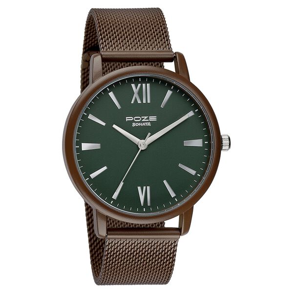 Sonata Poze Quartz Analog Green Dial Mesh Strap Watch for Men - image number 2