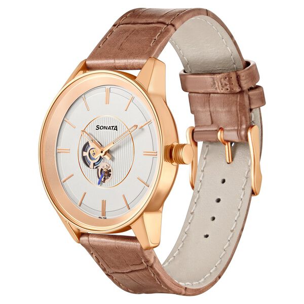 Sonata Quartz Multifunction Silver Dial Leather Strap Watch for Men - image number 1