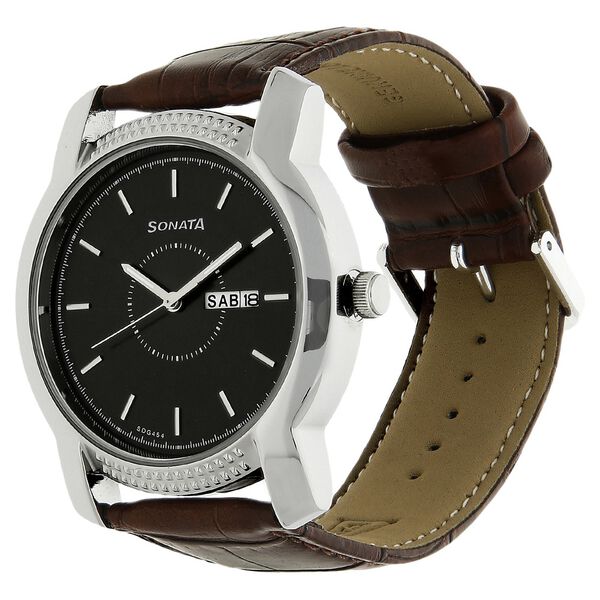 Sonata Quartz Analog Black Dial Leather Strap Watch for Men - image number 1