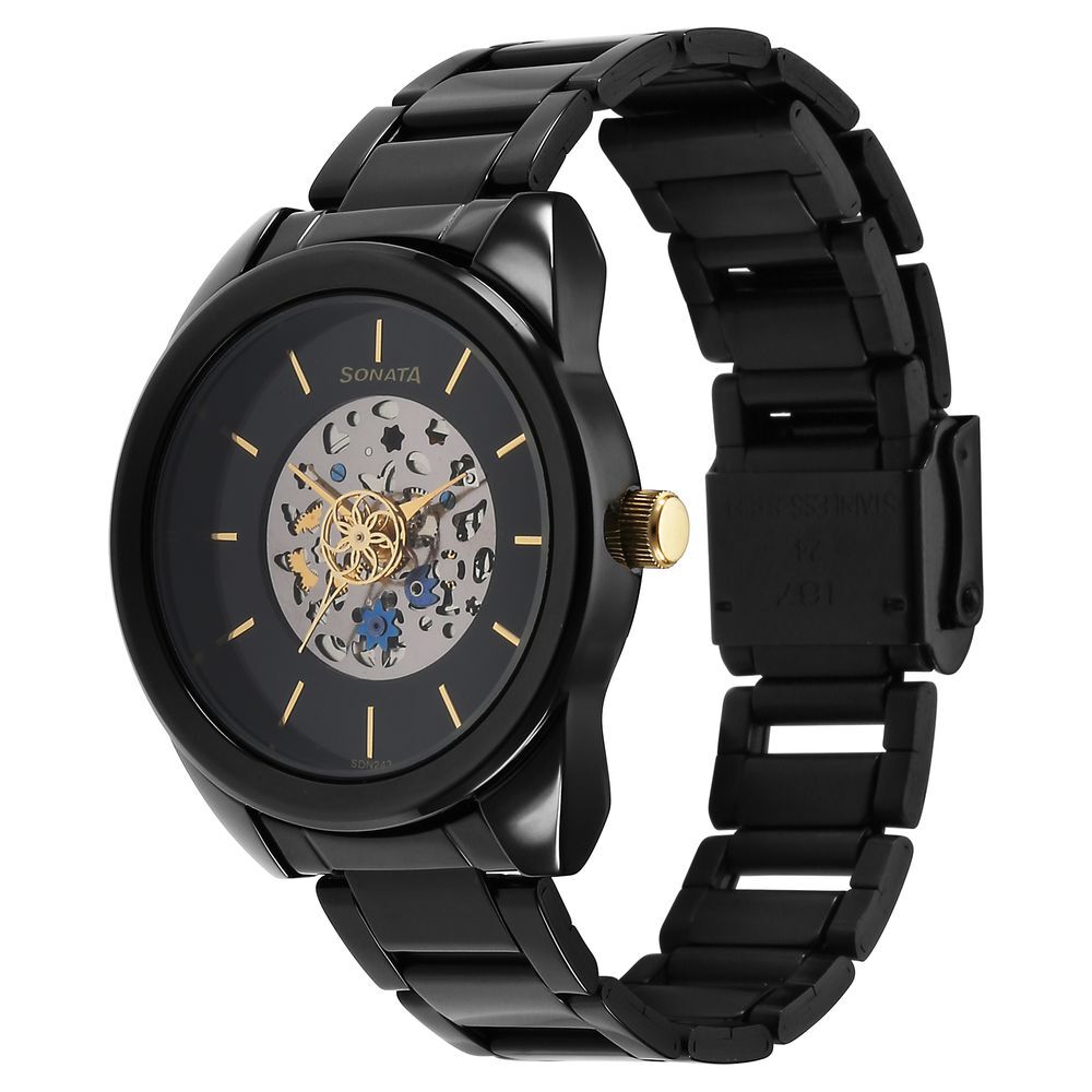 Sonata Unveil Quartz Multifunction Black Dial Stainless Steel