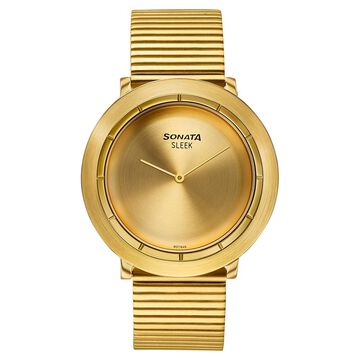 Sonata Sleek Champagne Dial Gold-Tone Metal Bracelet Watch