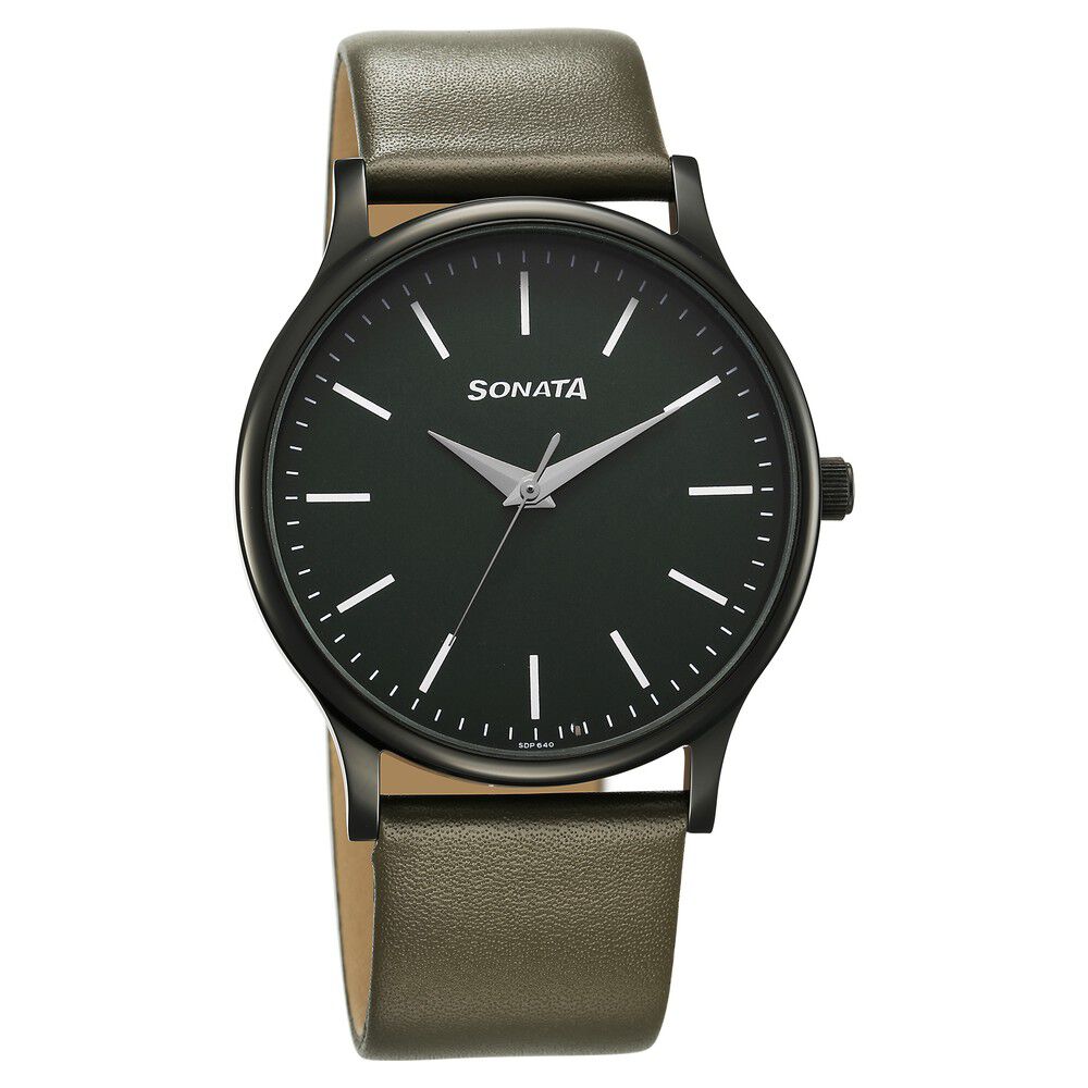 Sonata Aspire Quartz Analog Green Dial Leather Strap Watch for Men-picture-16