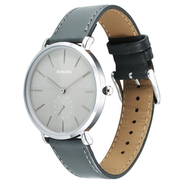 Sonata Ascent Quartz Analog Grey Dial Leather Strap Watch For Men - image number 2