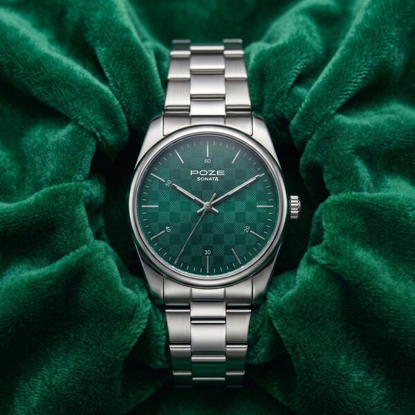 Poze By Sonata Quartz Analog Green Dial Silver Stainless Steel Strap Watch For Men - image number 0