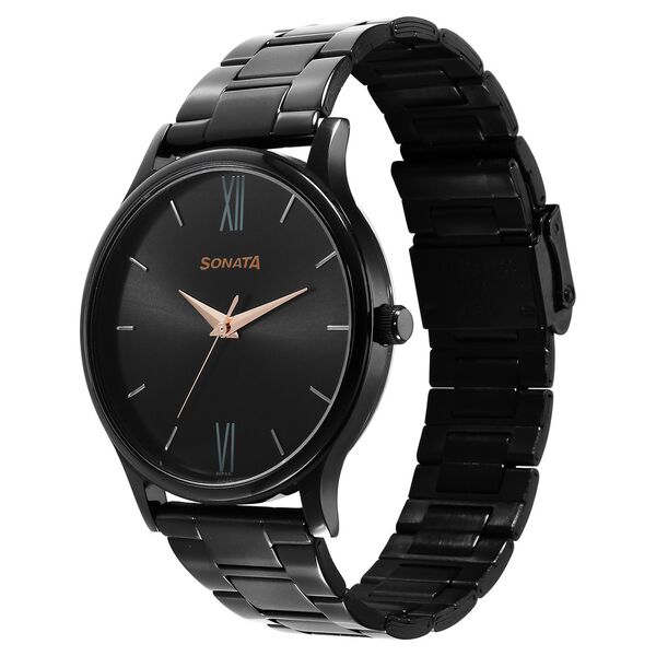 Sonata Aspire Quartz Analog Black Dial Stainless Steel Strap Watch for Men - image number 2