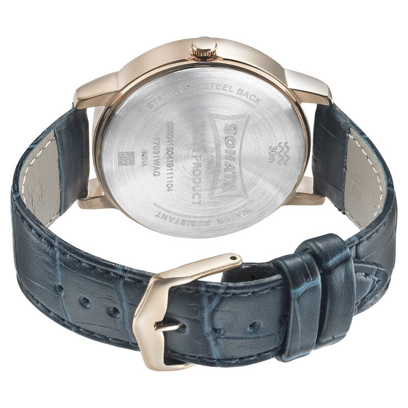 Sonata Beyond Gold Quartz Analog Blue Dial Leather Strap Watch for Men - image number 3